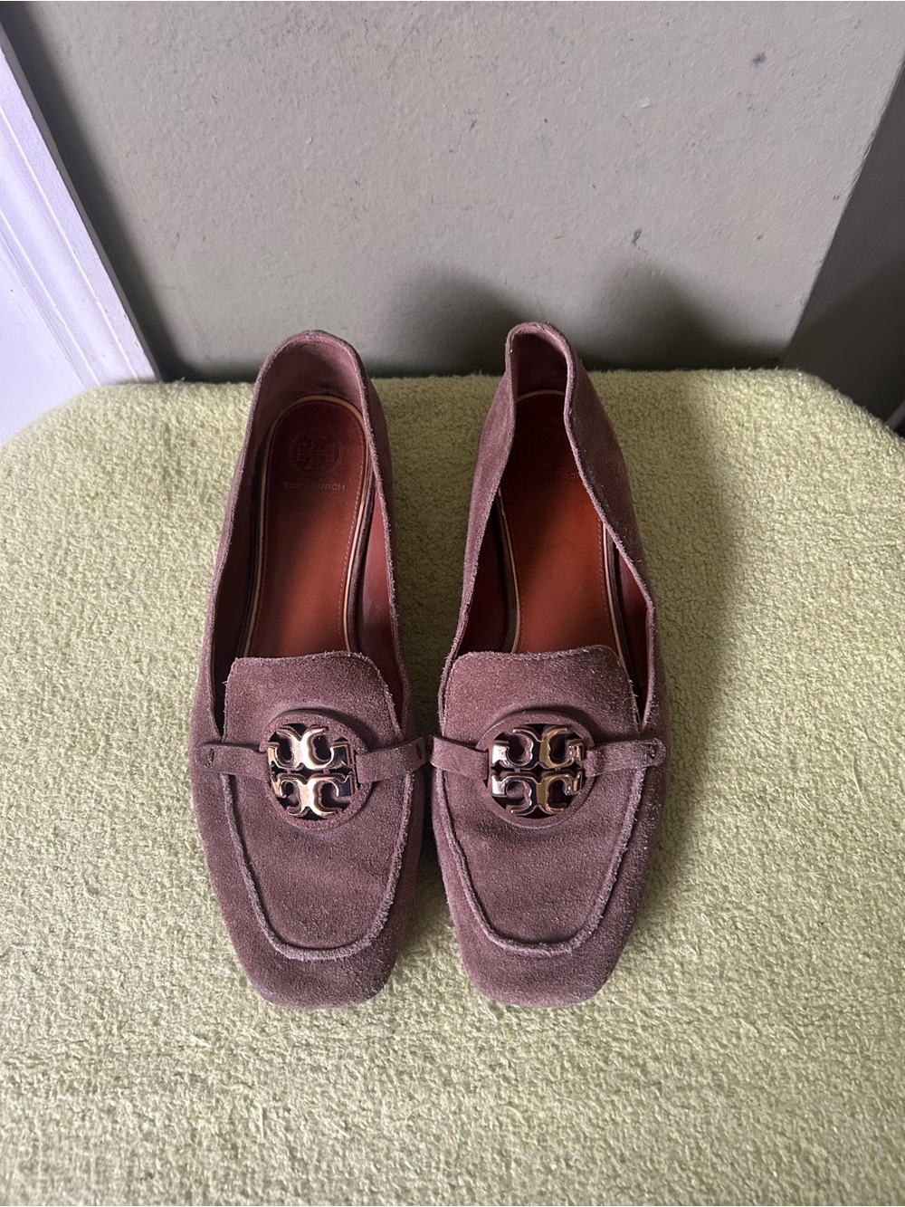 Tory Burch Suede Loafers Tan with Logo Hardware